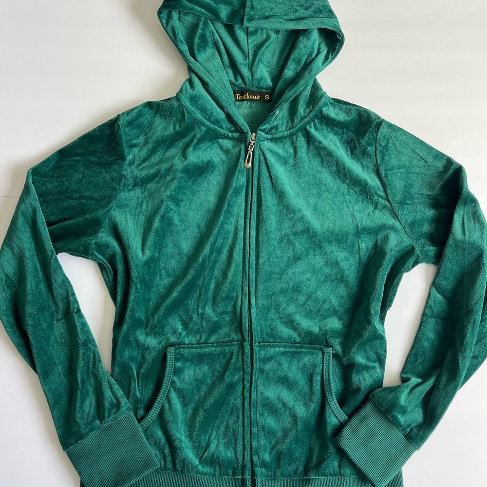 Green Velvet Zip Up Tracksuit Jacket / Hoodie